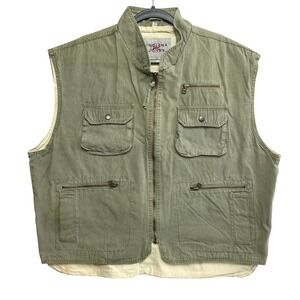 Indiana Jones Safari Utility Vest Mens XL Green Multi-Pocket Cotton Field Jacket
